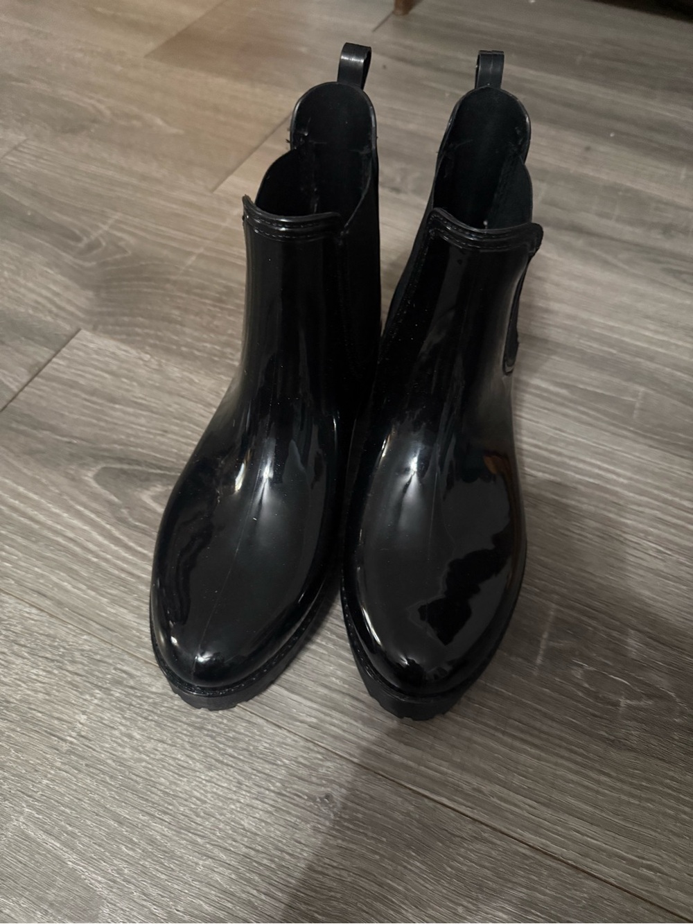 London Fog Black Patent Chelsea Rain Ankle Boots